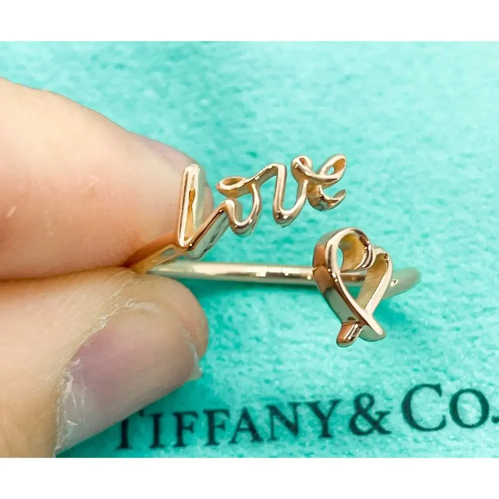 Tiffany & Co. 18K Rose Gold Paloma Picasso Graffiti Love Heart Ring Size 7.75